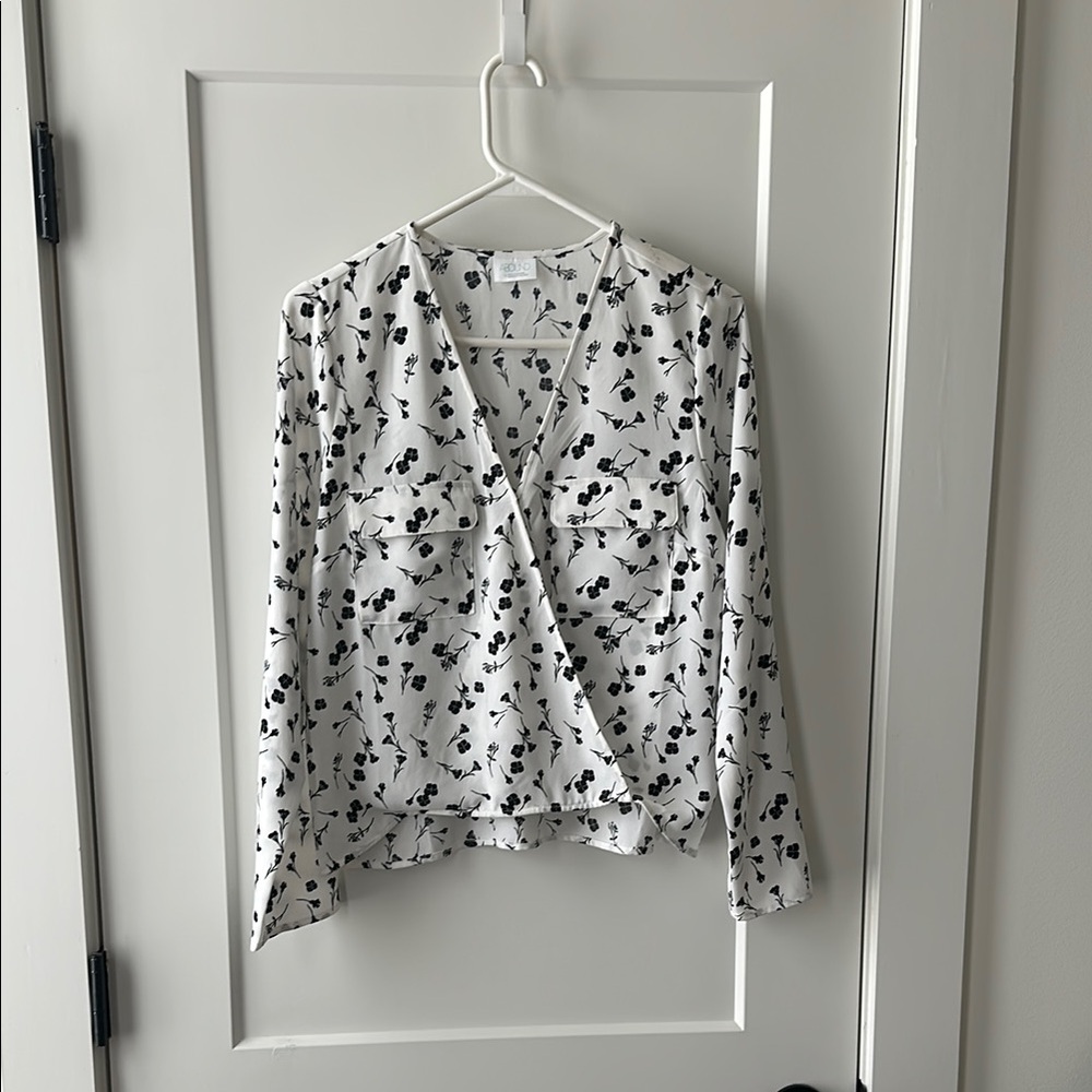 Abound White Long Sleeve Wrap Blouse